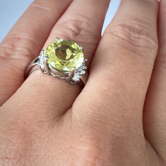 Natural Round 10mm Yellow Lemon Quartz & CZ RING Sterling Silver 925 size 7 NEW - Picture 10 of 12
